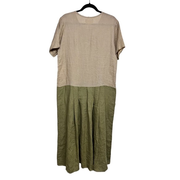 FLAX Short Sleeve Pleat Dress 100% Linen w/Pockets‎ Long Women’s Small - Picture 2 of 8